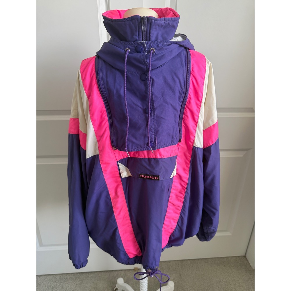 Vintage Sunice Ultrex Ski Jacket Mens Purple Pink Colorblock Anorak Pullover